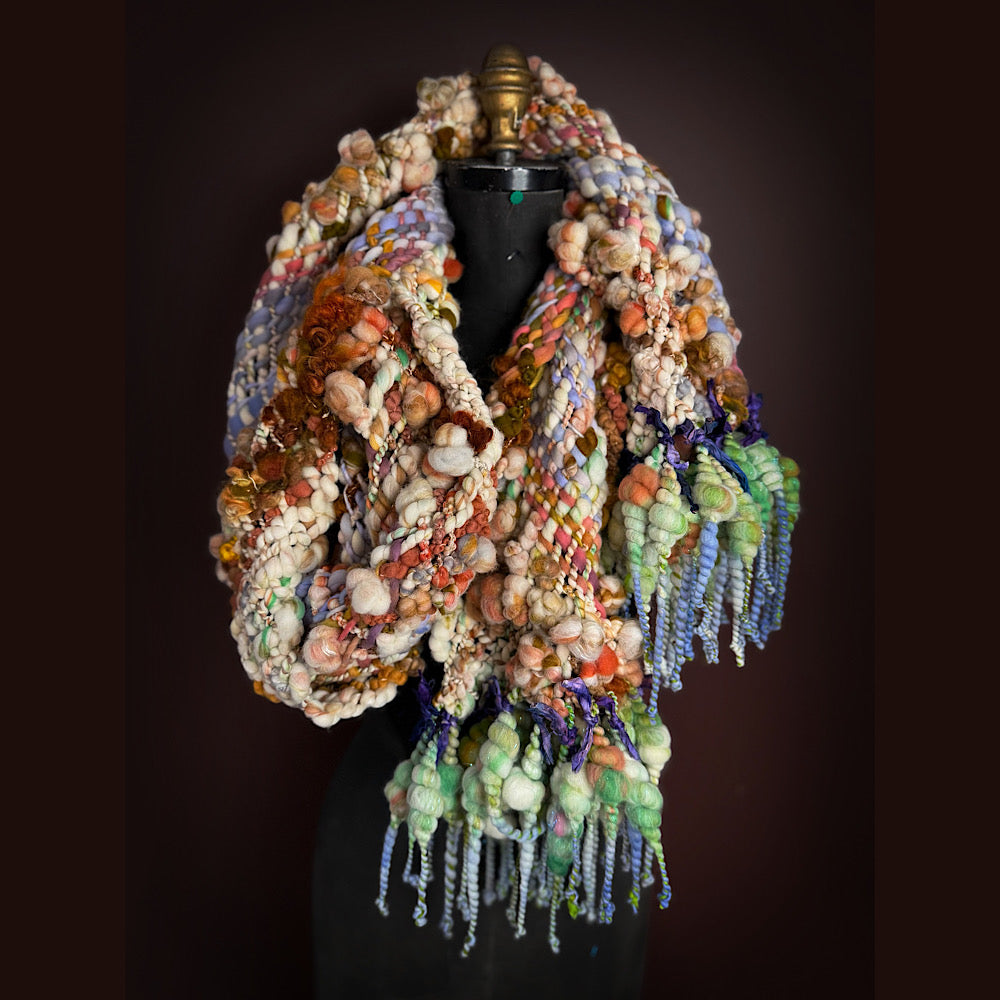 Handmade wool Woven Scarf 84” X 12”