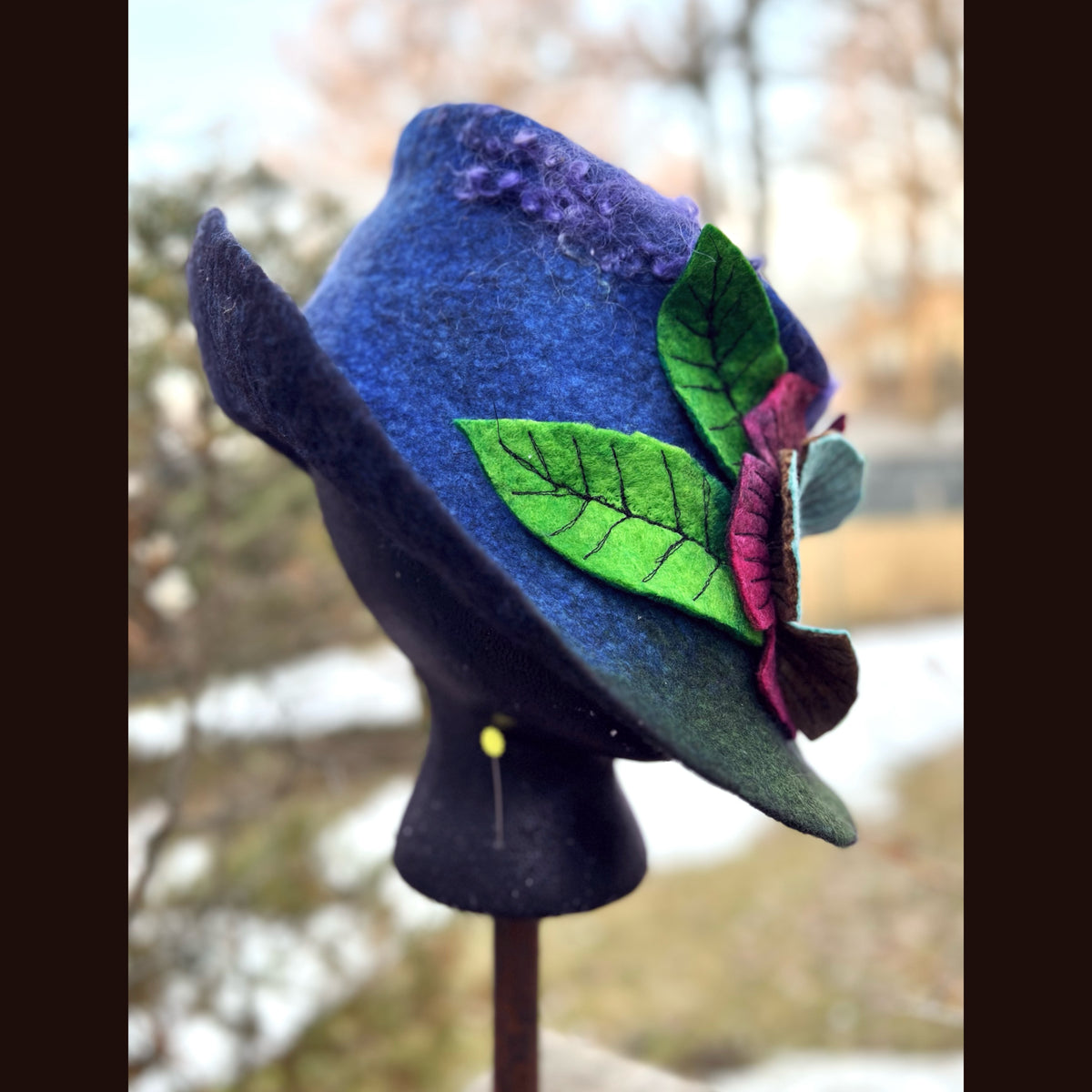 Felted top hat with flowers 23” 1/2 medium