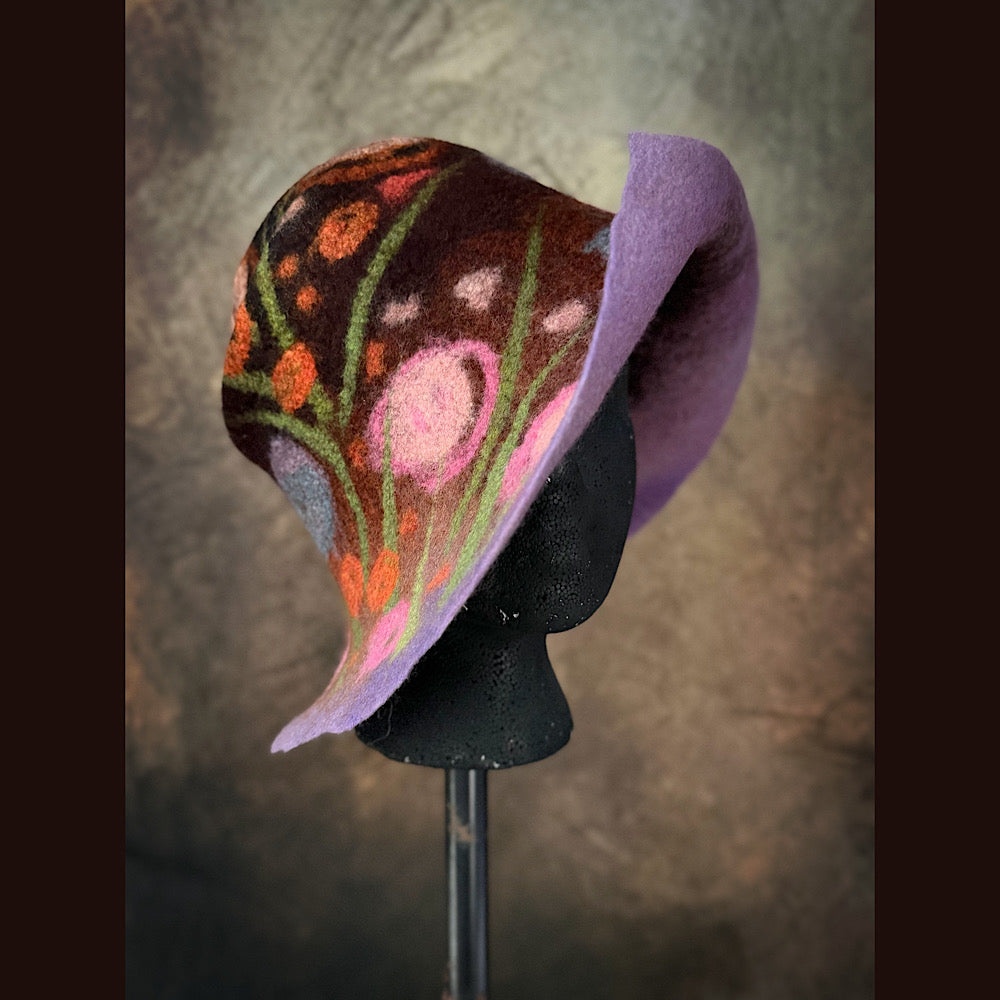 OOAK Handmade wool Felted hat 23.5” medium