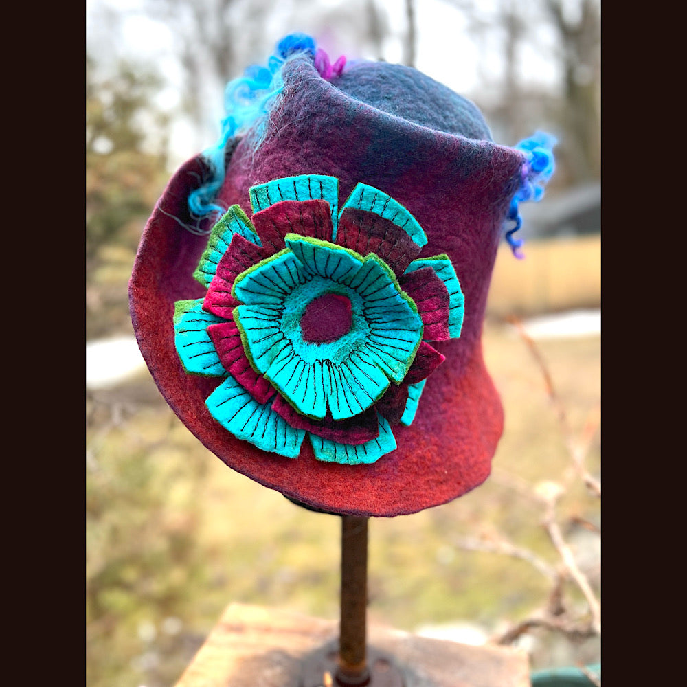 Felted top hat with flower 22” small