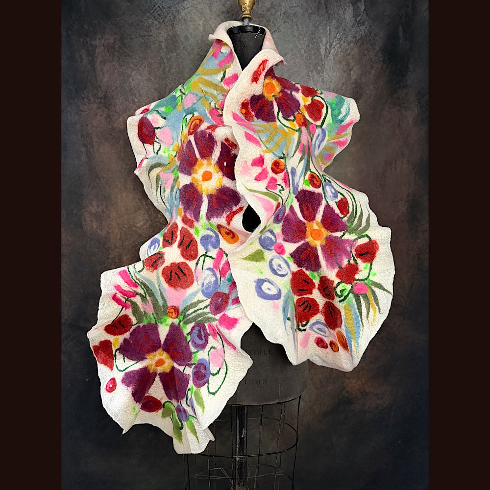 OOAK Handmade wool Felted Scarf 81” X 14” Original art work