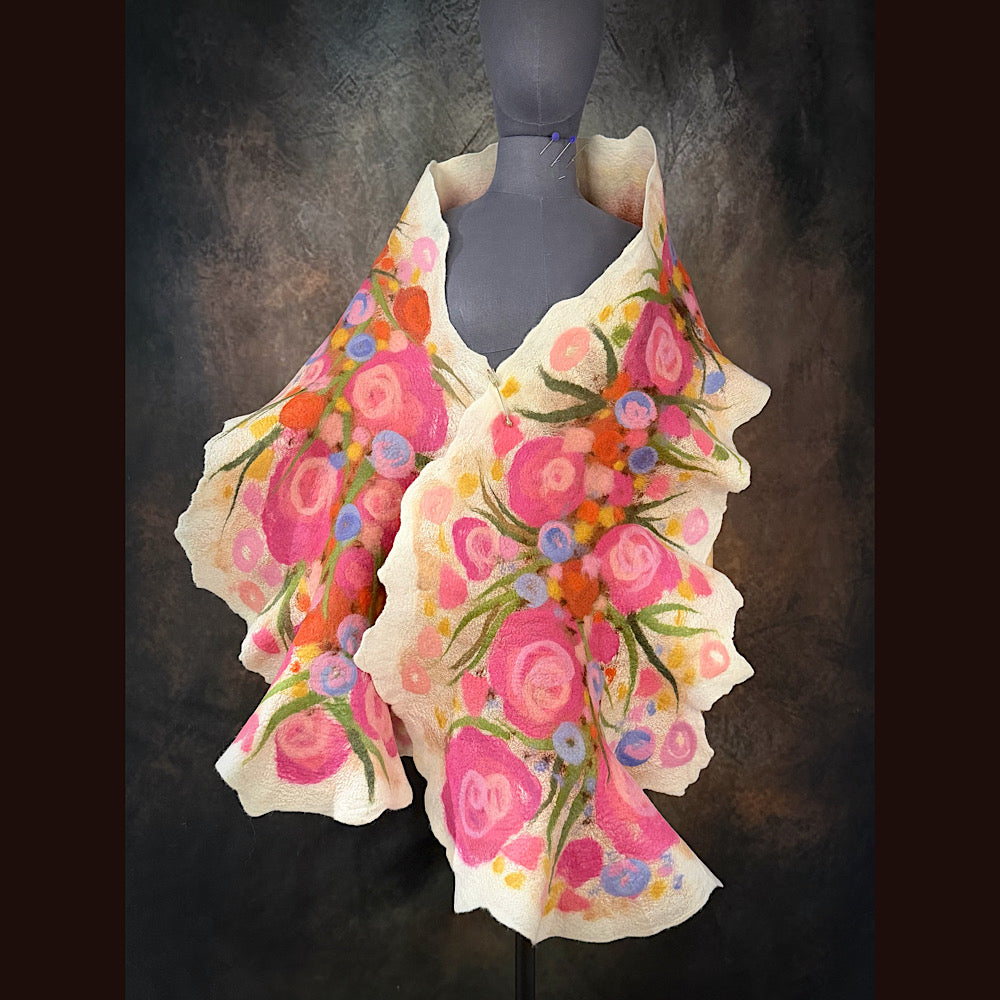 OOAK Handmade wool Felted Scarf 81” X 17” Original art work