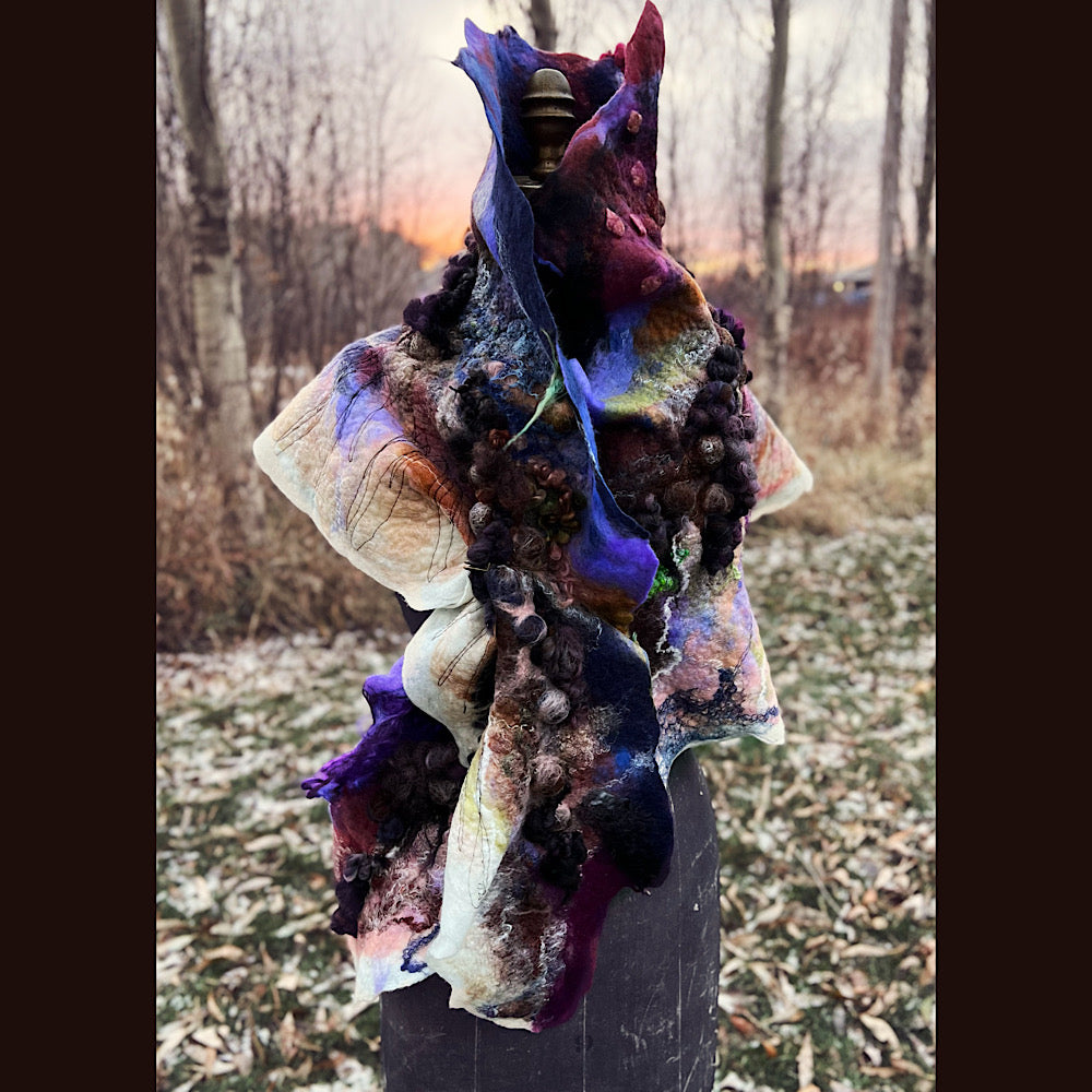 Last rays before dawn felted scarf 69” X 20”