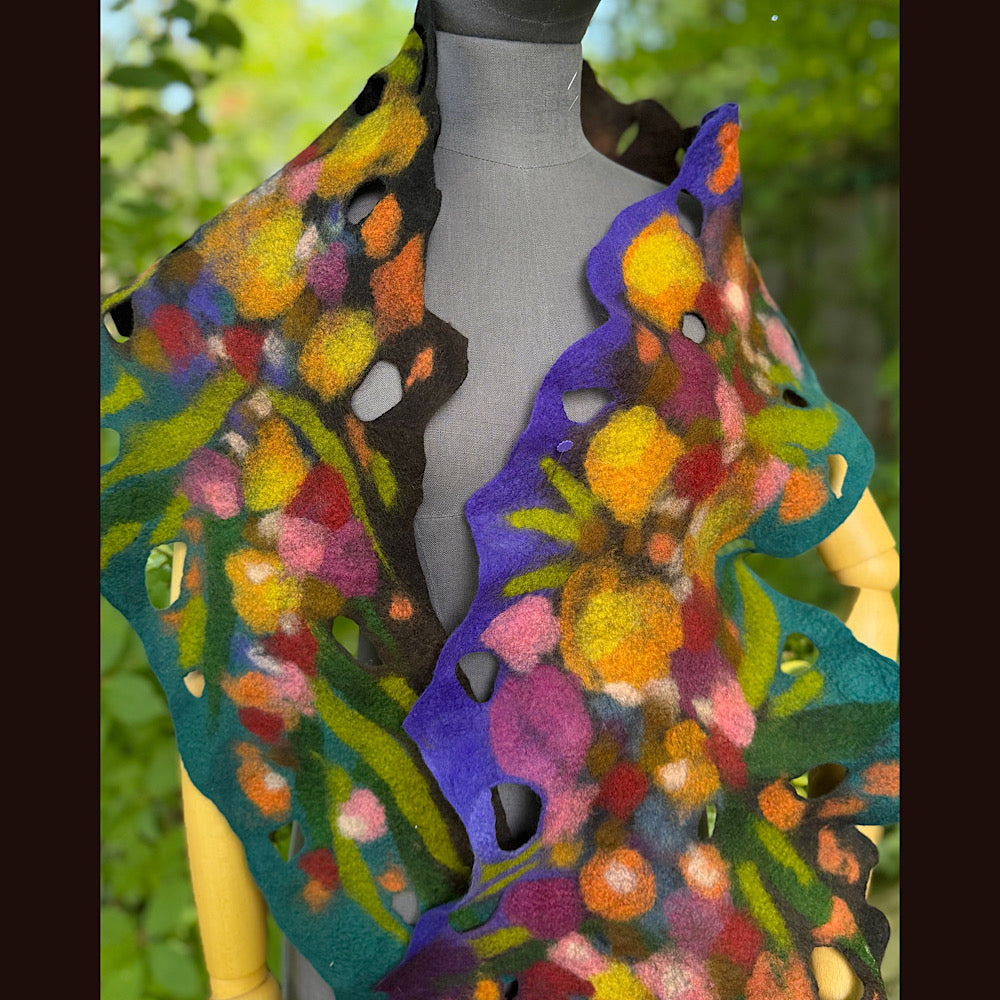 OOAK Handmade wool Felted Scarf 72” X 13” Original art work