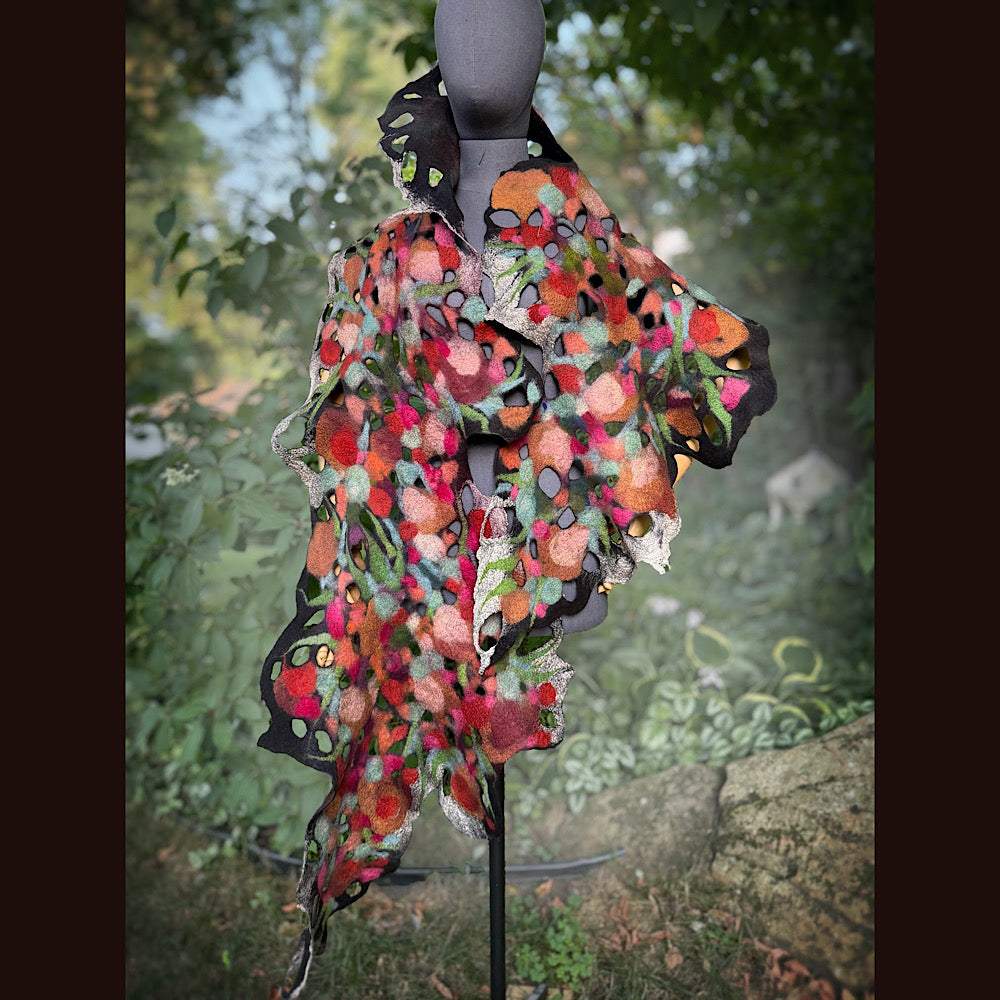OOAK Handmade wool Felted Scarf 90” X 19” Original art work