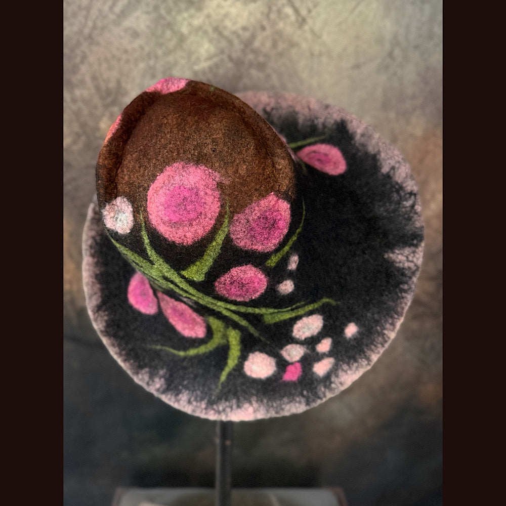 OOAK Handmade wool Felted hat 23.5” medium