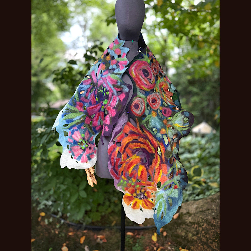 OOAK Handmade wool Felted Scarf 78” X 17” Original art work