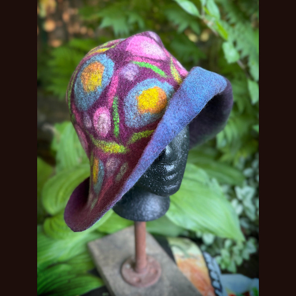 OOAK Handmade wool Felted hat 23.5” medium