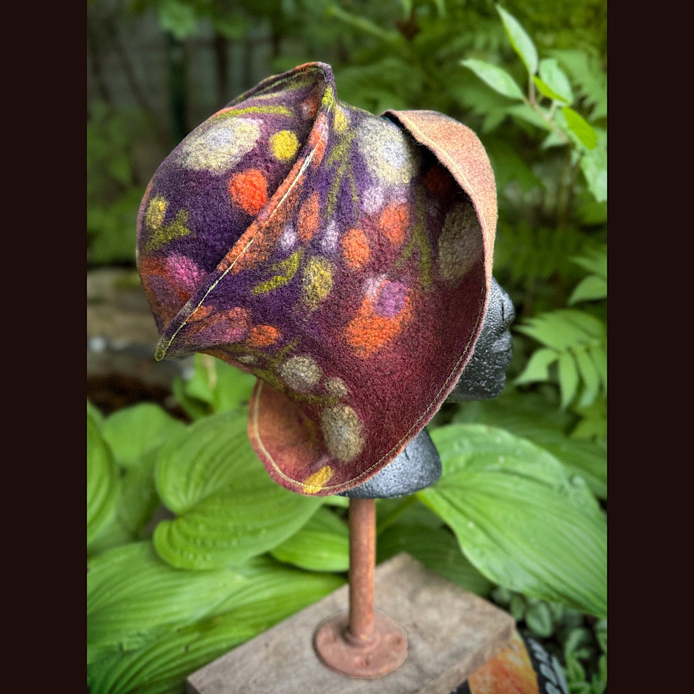 OOAK Handmade wool Felted hat 23.5” medium