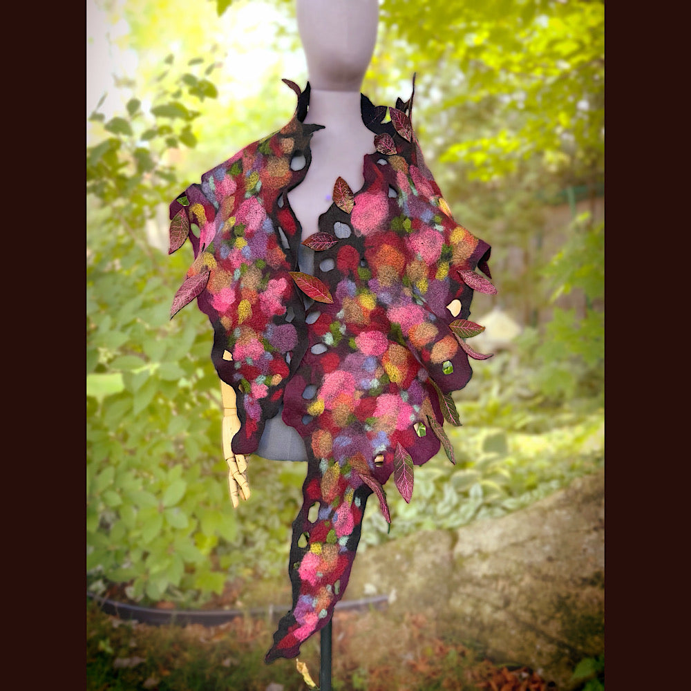 OOAK Handmade wool Felted Scarf 84” X 17” Original art work