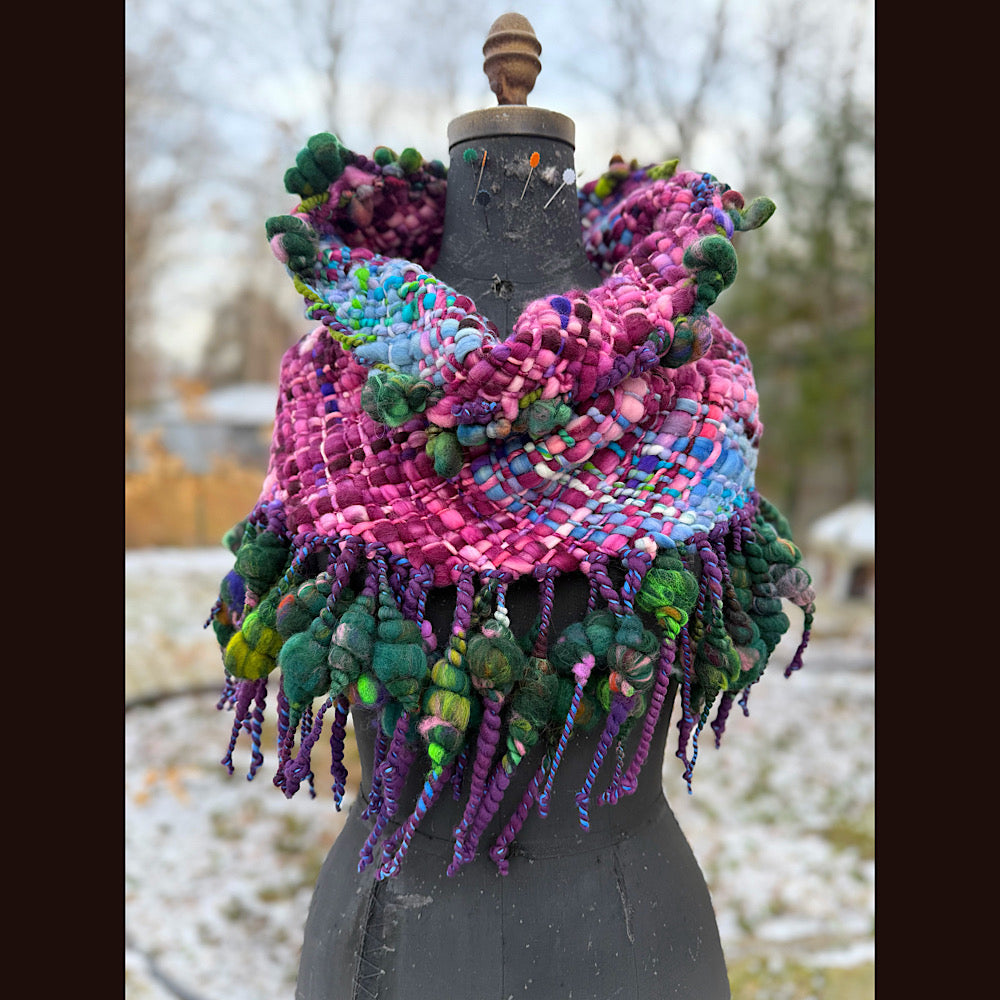 Handmade wool Woven Scarf shawlette 19”X 19”