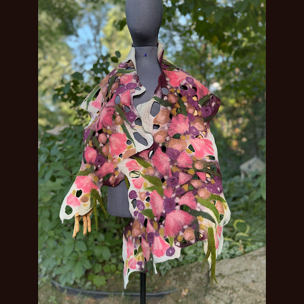 OOAK Handmade wool Felted Scarf 82” X 23” Original art work