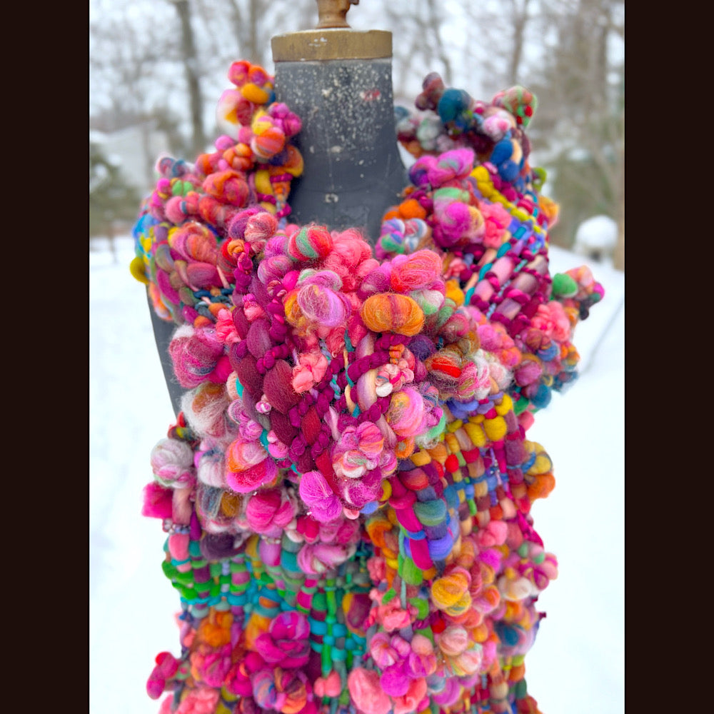 Winter rose Woven art yarn Scarf 104” X 8”