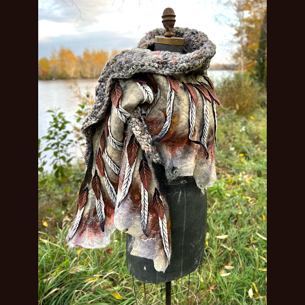 The Owl  felted shawl 80” X 25”