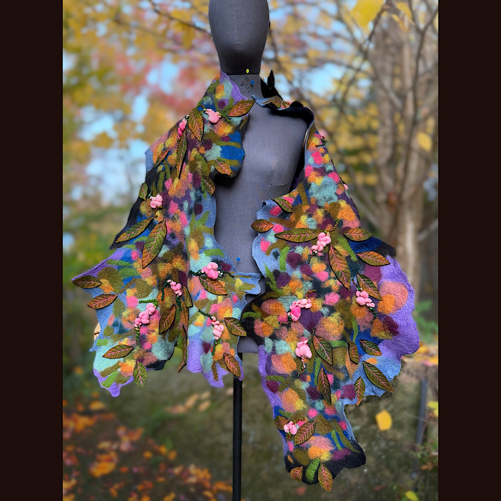 OOAK Handmade wool Felted Scarf 82” X 23” Original art work