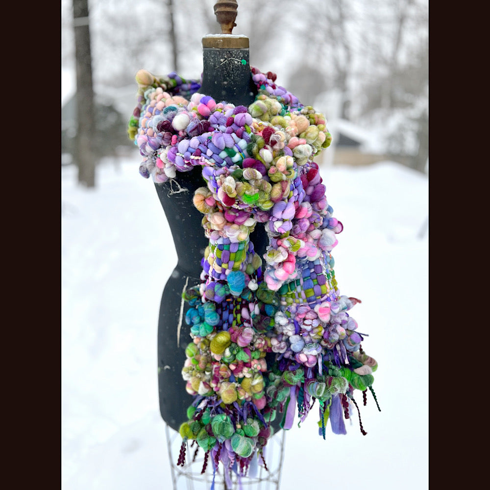 Winter rose Woven art yarn Scarf 100” X 7-8”