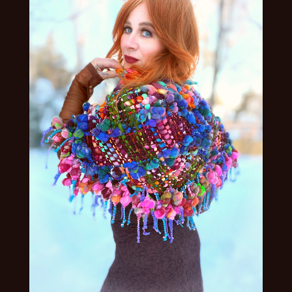 Handmade wool Woven Scarf shawlette 26”X  18” larger size