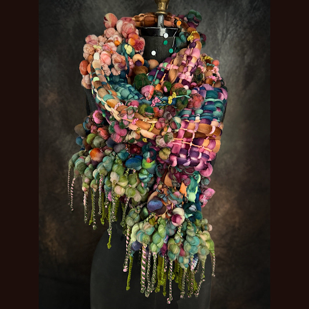 OOAK Handmade wool Woven Scarf 92” X 8”