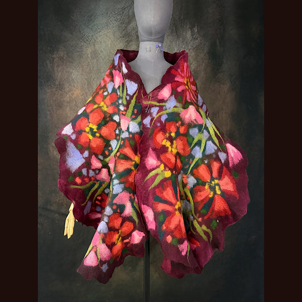 OOAK Handmade wool Felted Scarf 85” X 20” Original art work