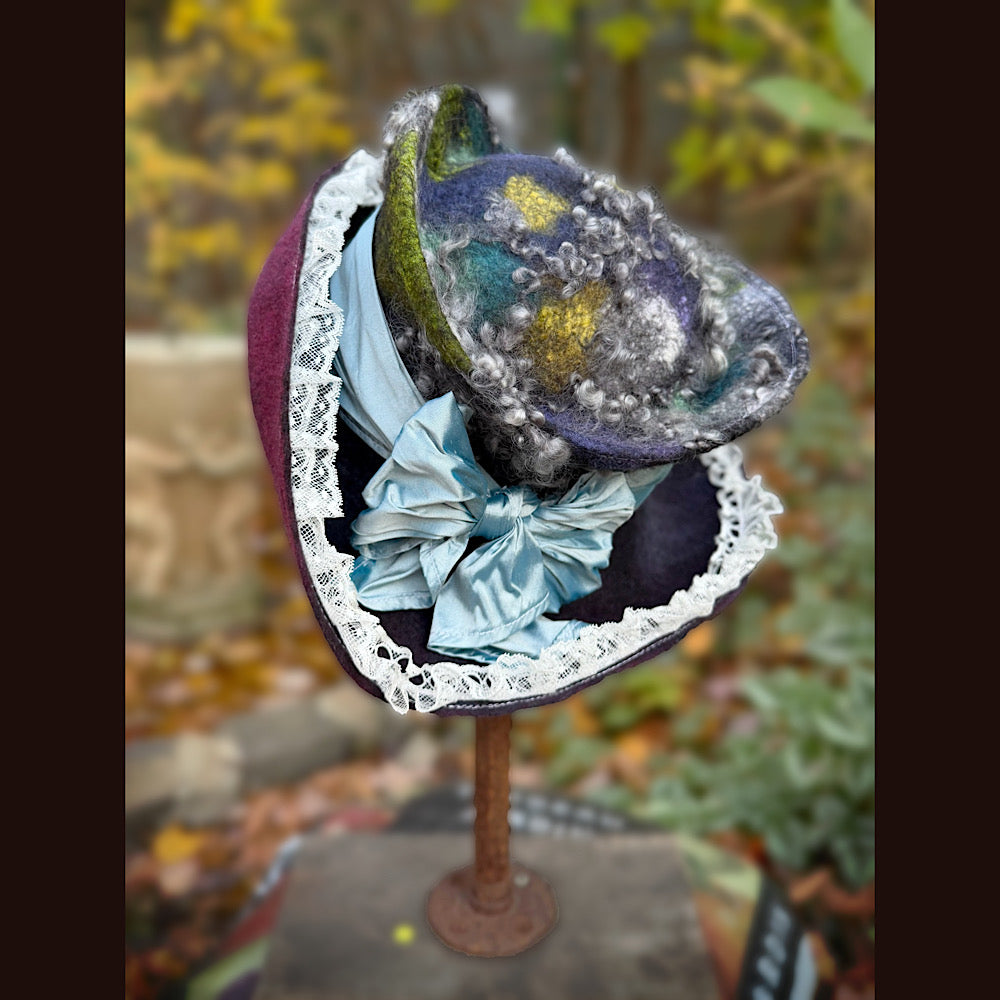 OOAK Handmade wool Felted hat 23.5” medium