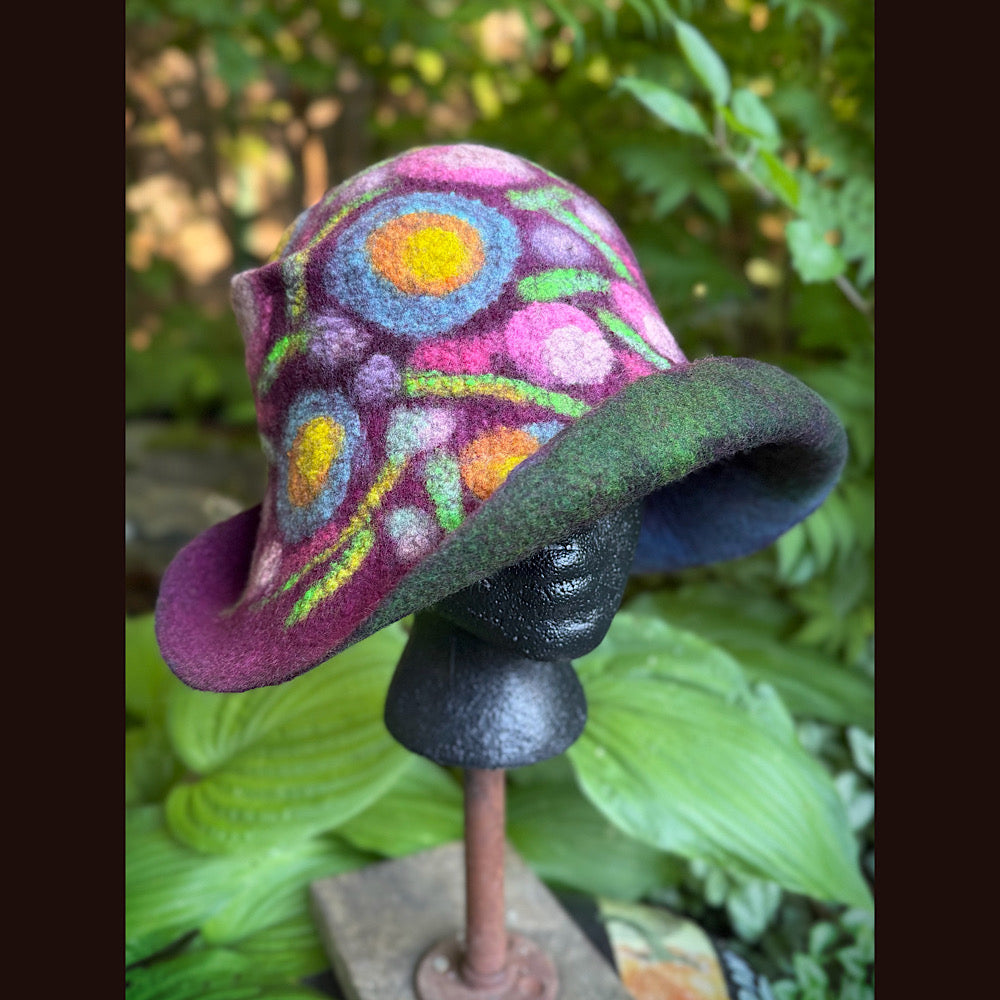 OOAK Handmade wool Felted hat 23.5” medium
