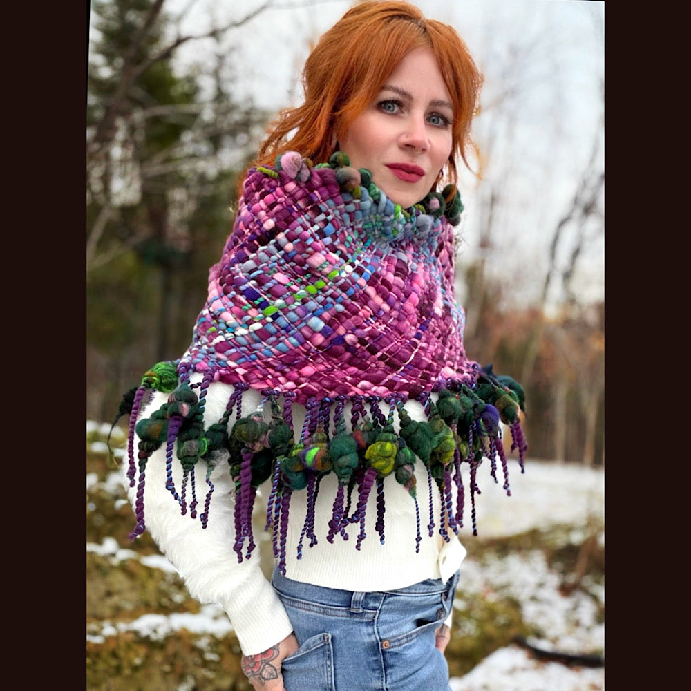 Handmade wool Woven Scarf shawlette 19”X 19”