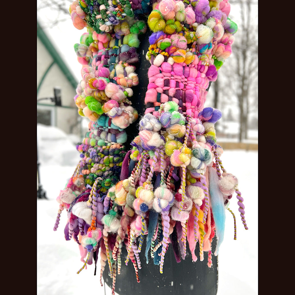 Frosted primroses woven art yarn Scarf 102” X 7”