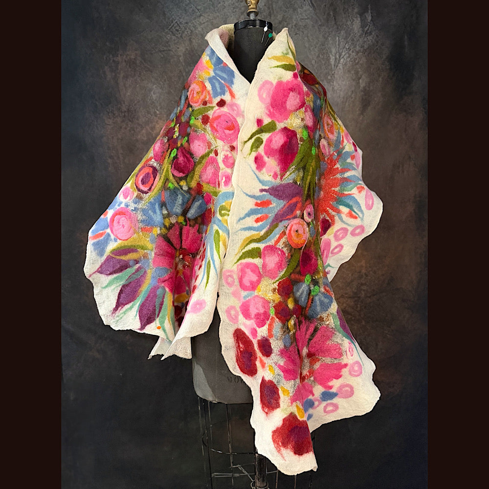 OOAK Handmade wool Felted Scarf 80” X 17” Original art work
