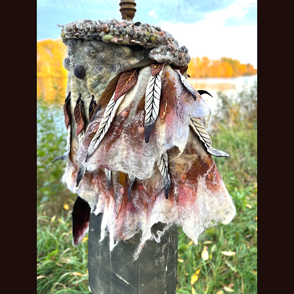 The Owl  felted shawl 80” X 25”