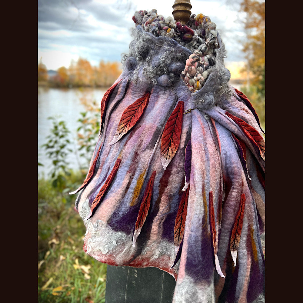 October sunset felted shawl 86” X 22”