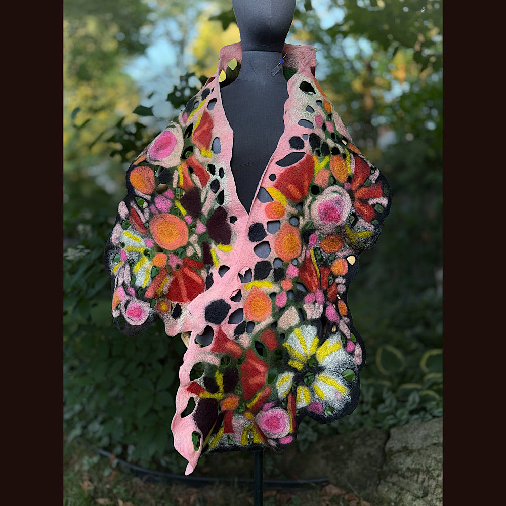 OOAK Handmade wool Felted Scarf 82” X 17” Original art work