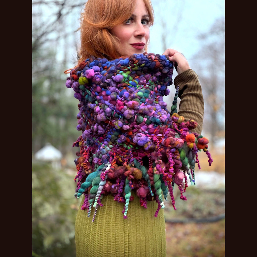 Handmade wool Woven Scarf shawlette 19” X 18”