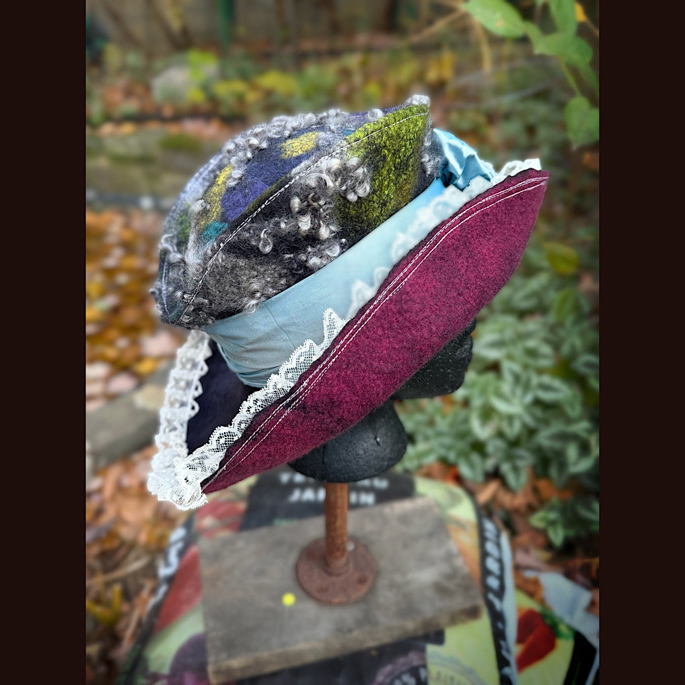 OOAK Handmade wool Felted hat 23.5” medium