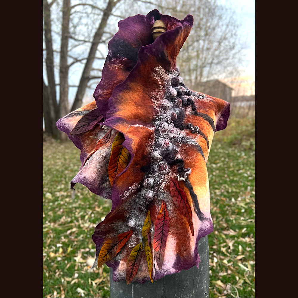 Autumn butterfly felted scarf 50” X 18”