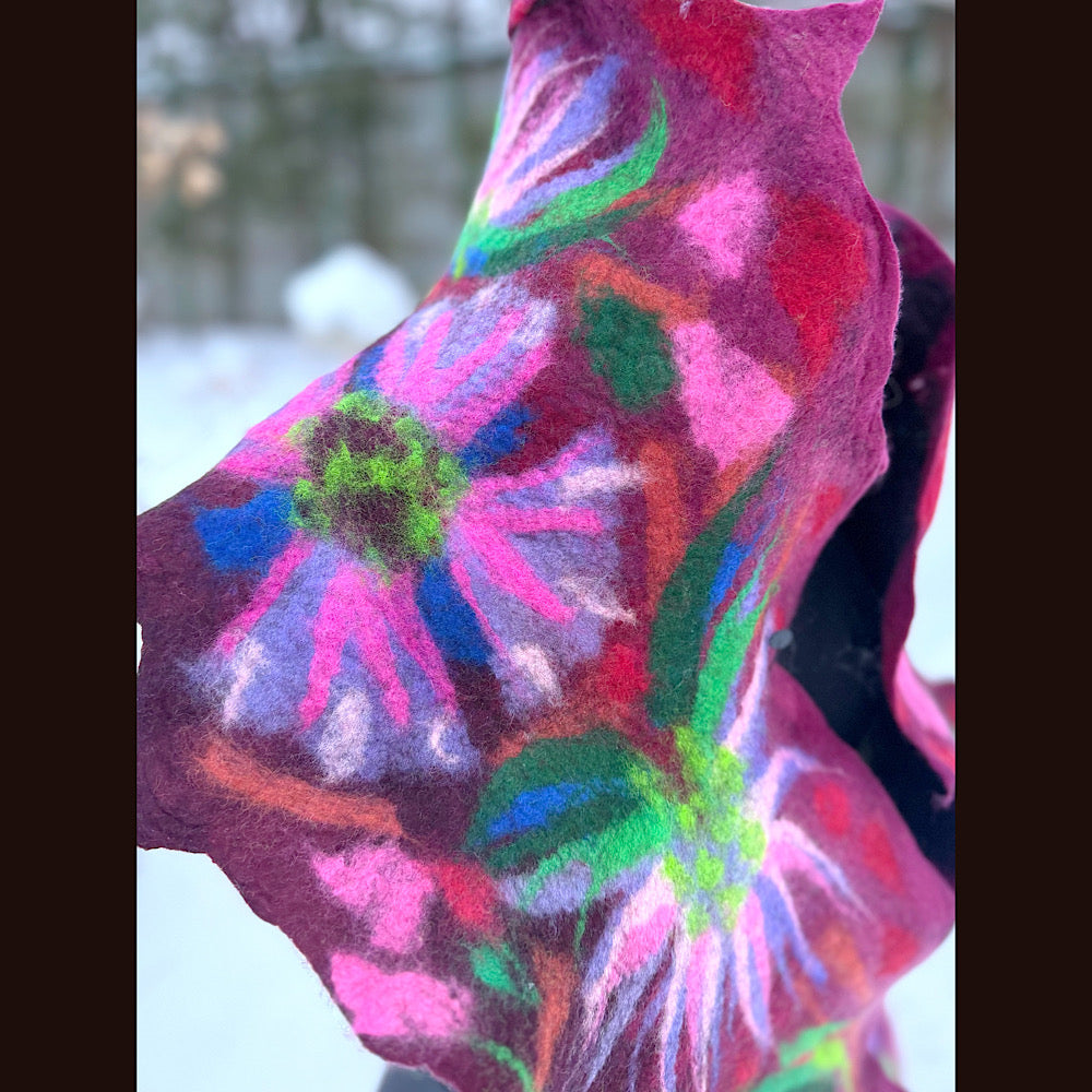 Handmade wool Felted Scarf 80” X 17”