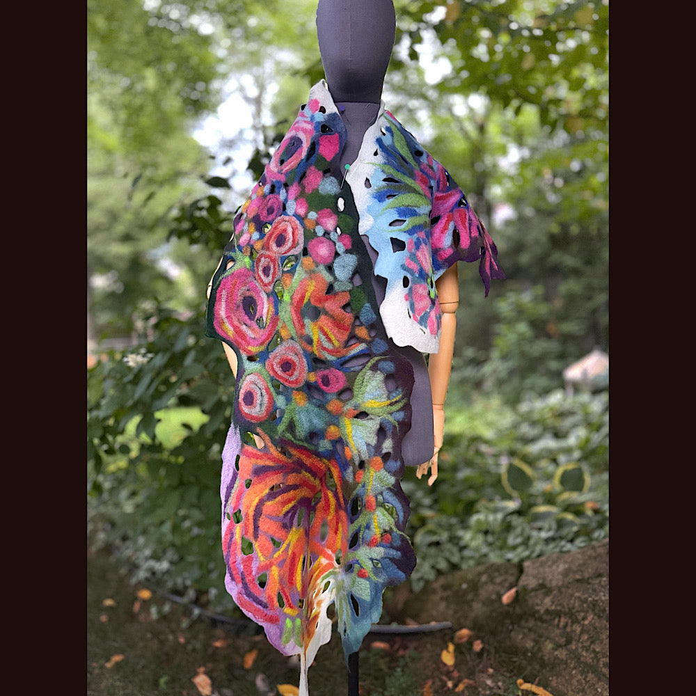 OOAK Handmade wool Felted Scarf 78” X 17” Original art work