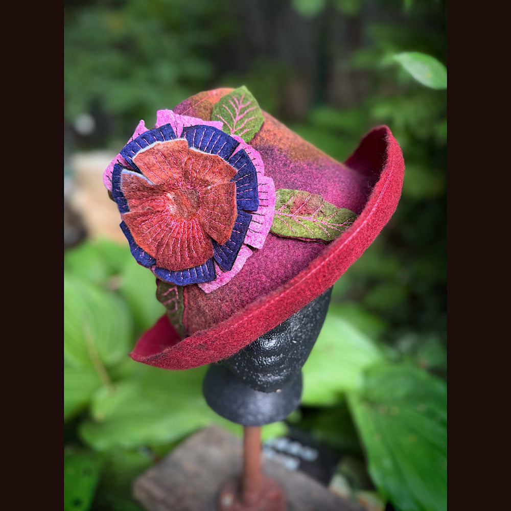 OOAK Handmade wool Felted hat 23.5” medium