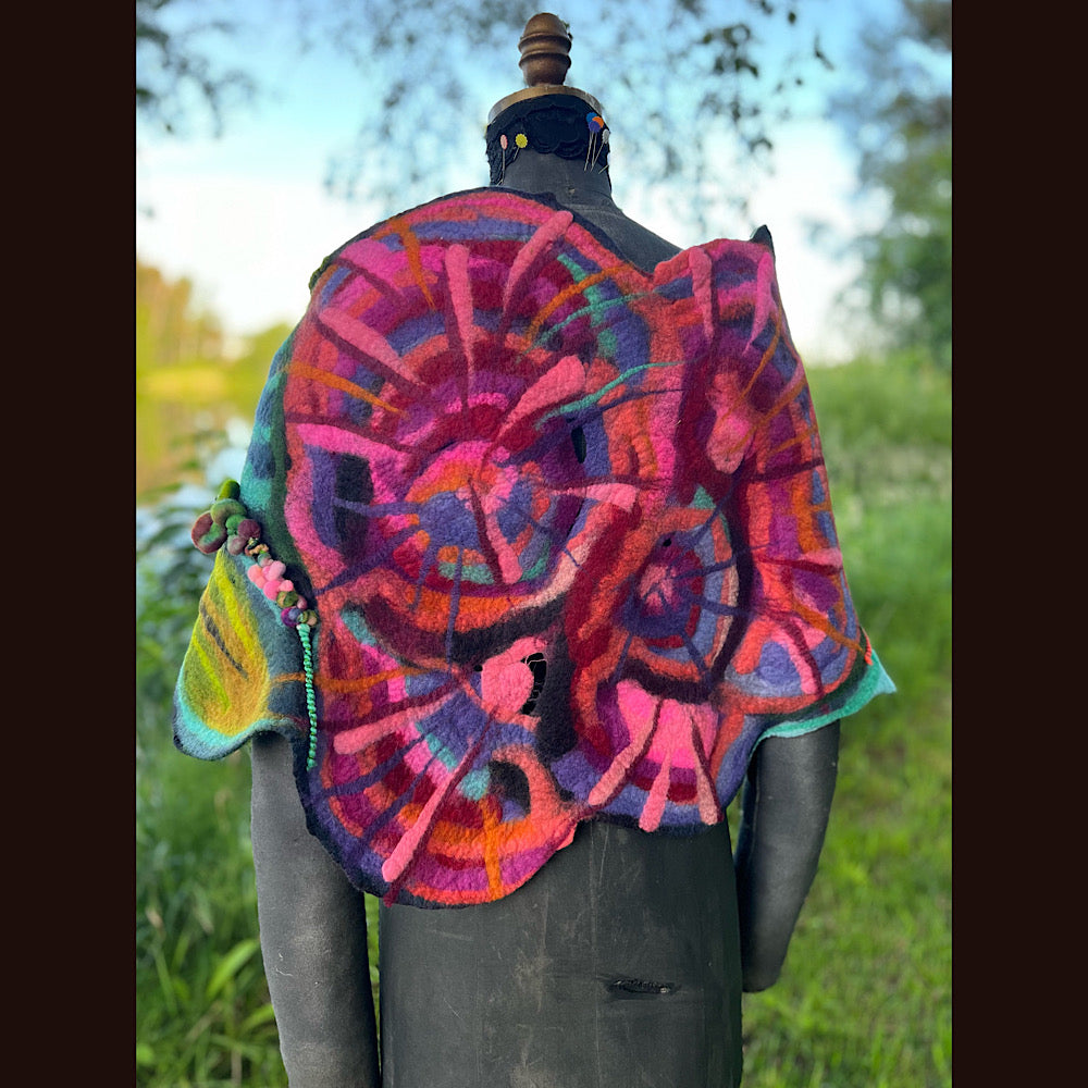 Roses Large Felted Shawl 60” X 21”