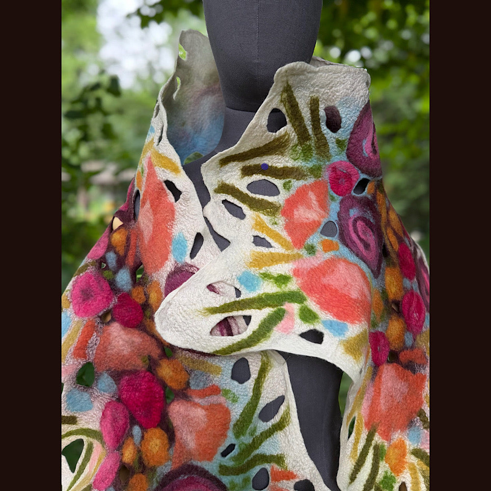 OOAK Handmade wool Felted Scarf 82” X 19” Original art work