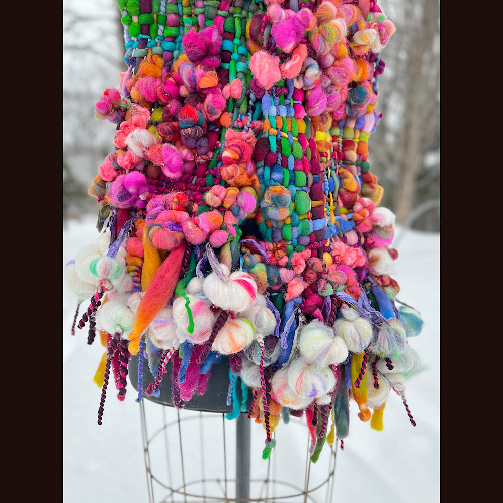 Winter rose Woven art yarn Scarf 104” X 8”