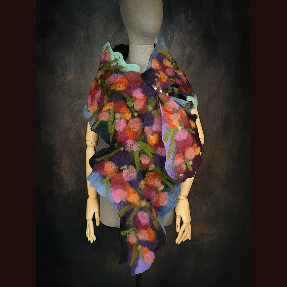 OOAK Handmade wool Felted Scarf 76” X 15” Original art work
