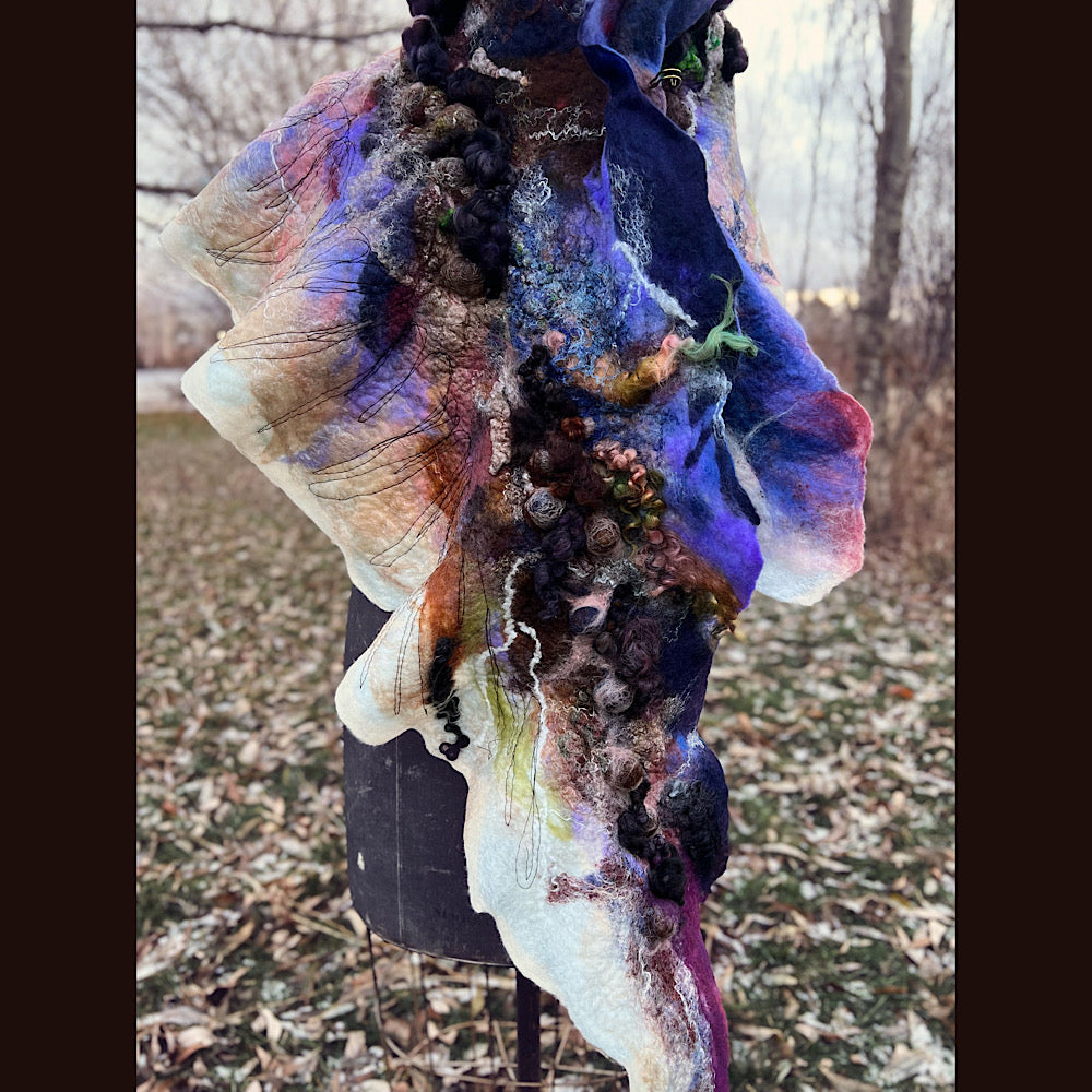 Last rays before dawn felted scarf 69” X 20”