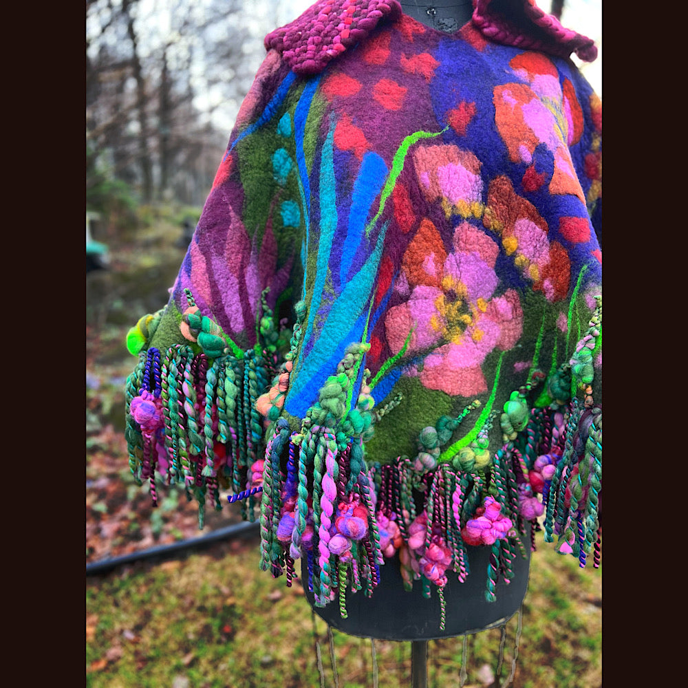 Felted cape with woven collar