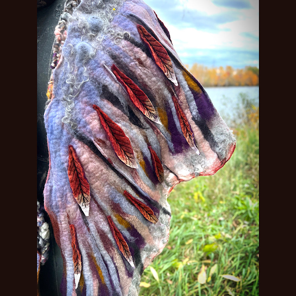 October sunset felted shawl 86” X 22”