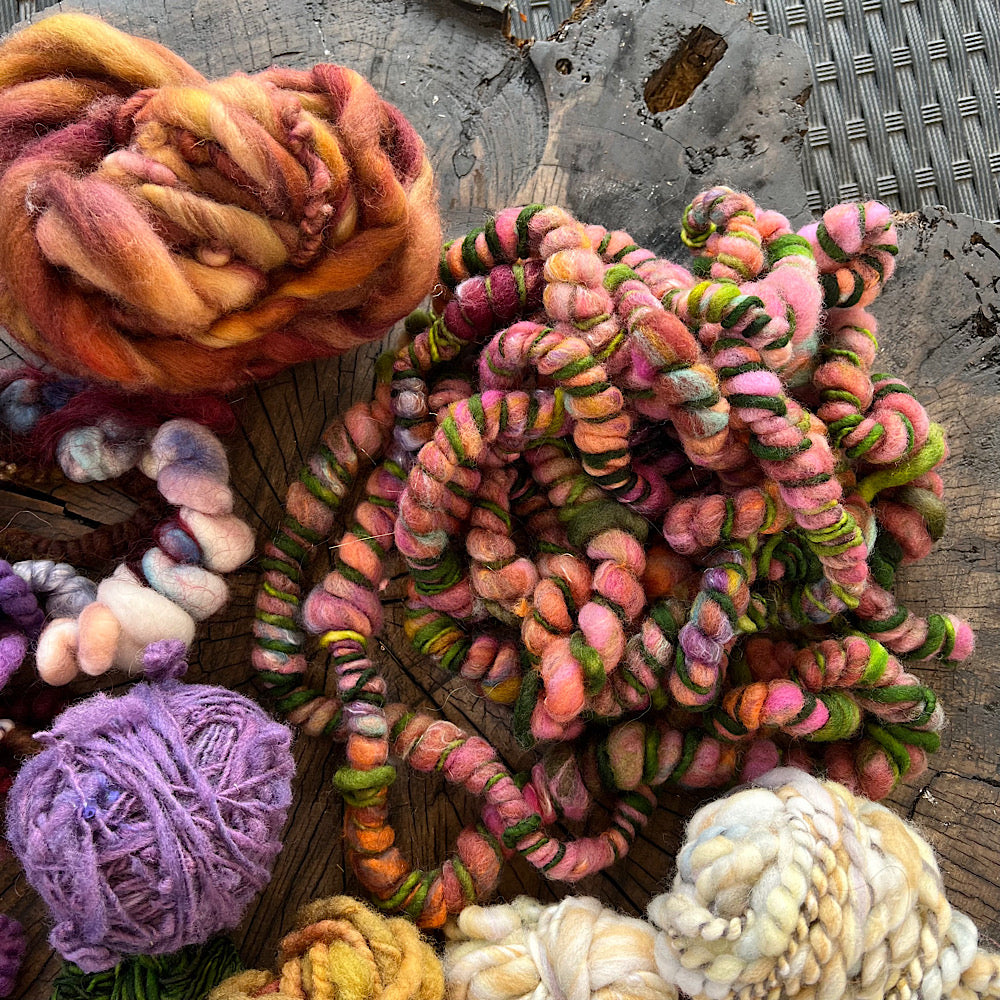 Lot of various hand spun art yarns 8.8 oz