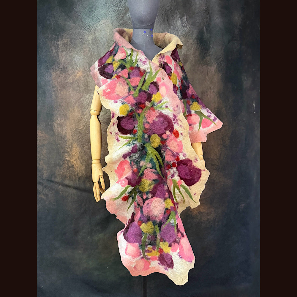 OOAK Handmade wool Felted Scarf 80” X 17” Original art work