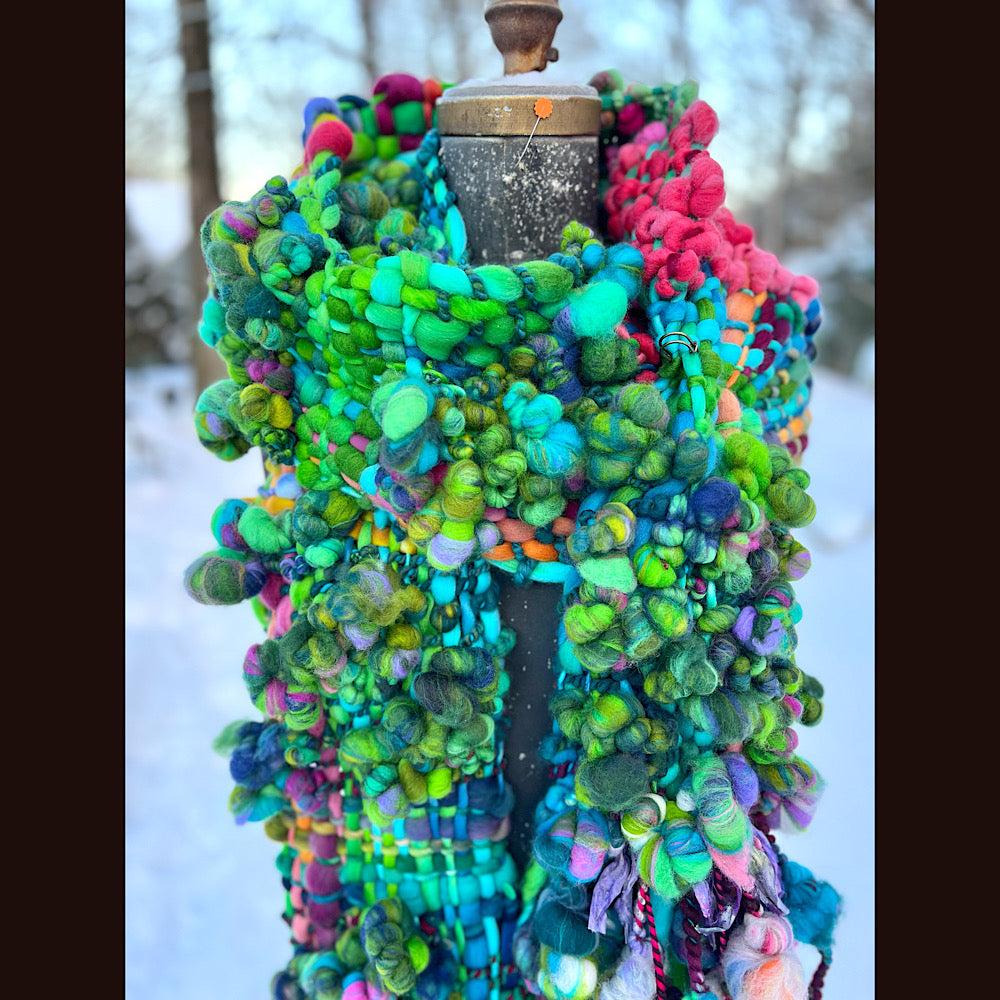 Winter bouquet Woven art yarn Scarf 98” X 7.5”