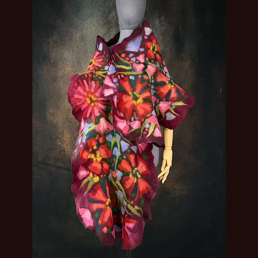 OOAK Handmade wool Felted Scarf 85” X 20” Original art work