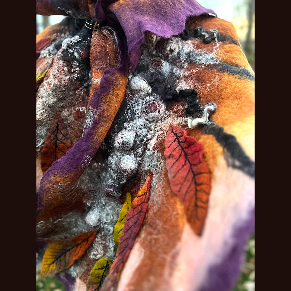 Autumn butterfly felted scarf 50” X 18”