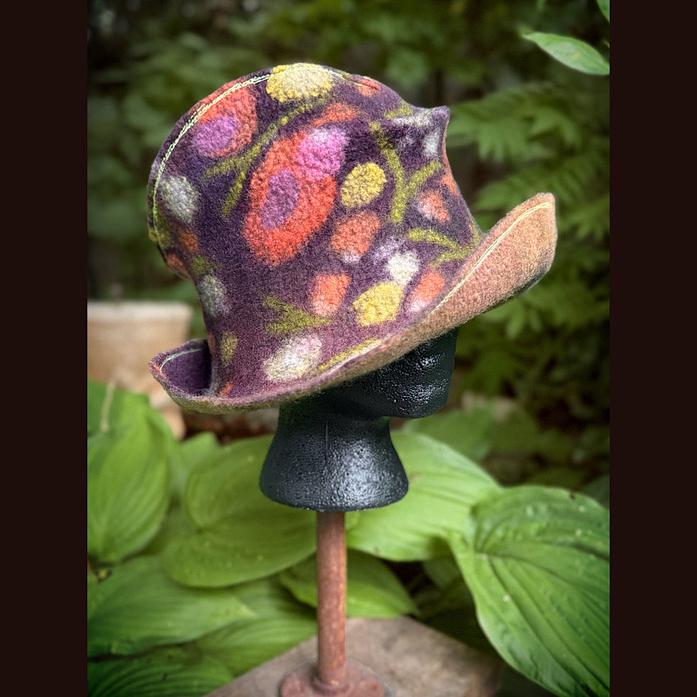 OOAK Handmade wool Felted hat 23.5” medium
